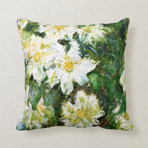 Monet - White Clematis, famous floral painting Throw Pillow