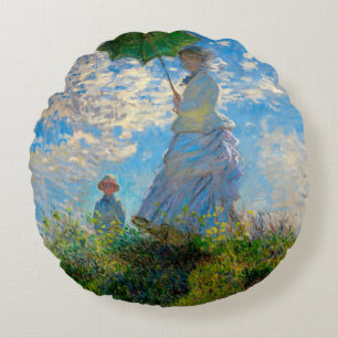 Monet Woman Parasol Impressionism Round Pillow