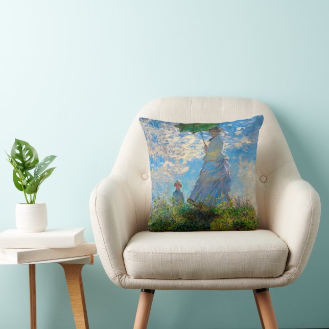Monet Woman Parasol Impressionism Throw Pillow (Chair)