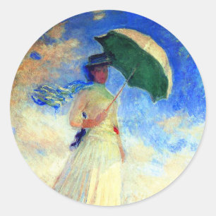 Monet Woman with a Parasol Facing Right Classic Round Sticker
