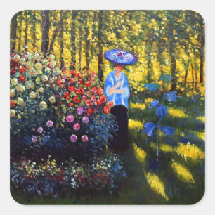 Monet Woman with a Parasol in Garden Square Sticker