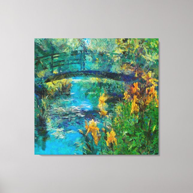 Monet's bridge with iris canvas print (Front)