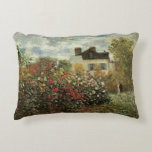 Monet's Garden at Argenteuil by Claude Monet Accent Pillow<br><div class="desc">The Artist's Garden in Argenteuil (A Corner of the Garden with Dahlias) (1873) by Claude Monet is a vintage impressionism fine art floral nature painting. A country farm house is in the background. A couple in love is walking past a romantic spring season garden with blooming roses and other flowers....</div>
