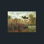 Monet's Garden at Argenteuil by Claude Monet Canvas Print<br><div class="desc">The Artist's Garden in Argenteuil (A Corner of the Garden with Dahlias) (1873) by Claude Monet is a vintage impressionism fine art floral nature painting. A country farm house is in the background. A couple in love is walking past a romantic spring season garden with blooming roses and other flowers....</div>