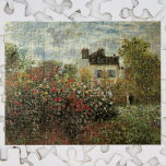 Monet's Garden at Argenteuil by Claude Monet Jigsaw Puzzle<br><div class="desc">The Artist's Garden in Argenteuil (A Corner of the Garden with Dahlias) (1873) by Claude Monet is a vintage impressionism fine art floral nature painting. A country farm house is in the background. A couple in love is walking past a romantic spring season garden with blooming roses and other flowers....</div>