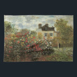 Monet's Garden at Argenteuil by Claude Monet Kitchen Towel<br><div class="desc">The Artist's Garden in Argenteuil (A Corner of the Garden with Dahlias) (1873) by Claude Monet is a vintage impressionism fine art floral nature painting. A country farm house is in the background. A couple in love is walking past a romantic spring season garden with blooming roses and other flowers....</div>