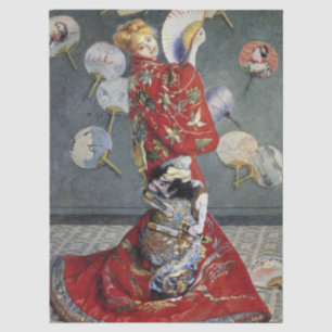 Monet's Iconic La Japonaise Woman in Striking Red Tissue Paper