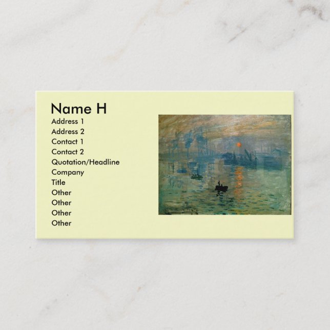 Monet's Impression Sunrise (soleil levant) - 1872 Business Card (Front)
