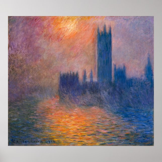 Monet's The Houses of Parliament, Sunset Poster (Front)