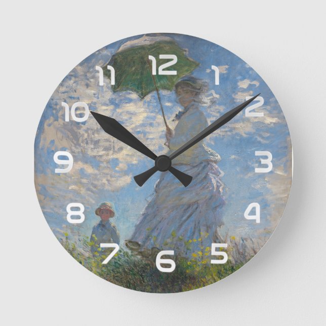 Monet's Woman with Parasol,Impressionist Landscape Round Clock (Front)