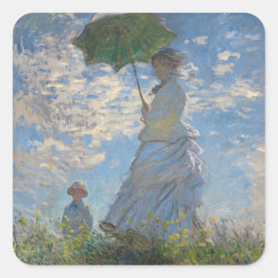 Monet's Woman with Parasol,Impressionist Landscape Square Sticker