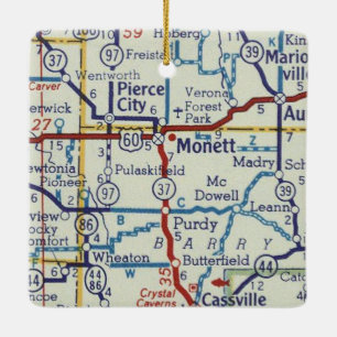 Monett MO Vintage Map Ceramic Ornament