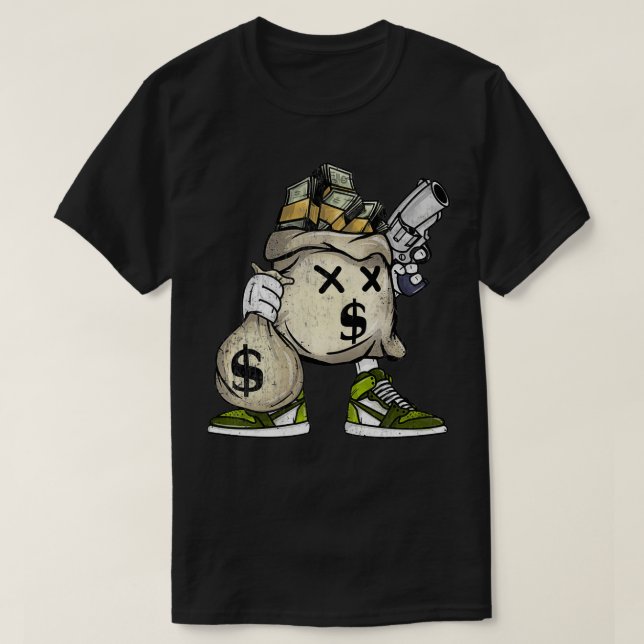 Money bag with  funny gangsta hustle hard t shirt  (Design Front)