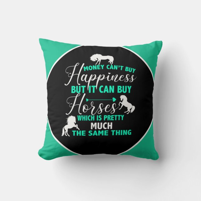 Money Can Buy Horses Mint Green     Throw Pillow (Front)
