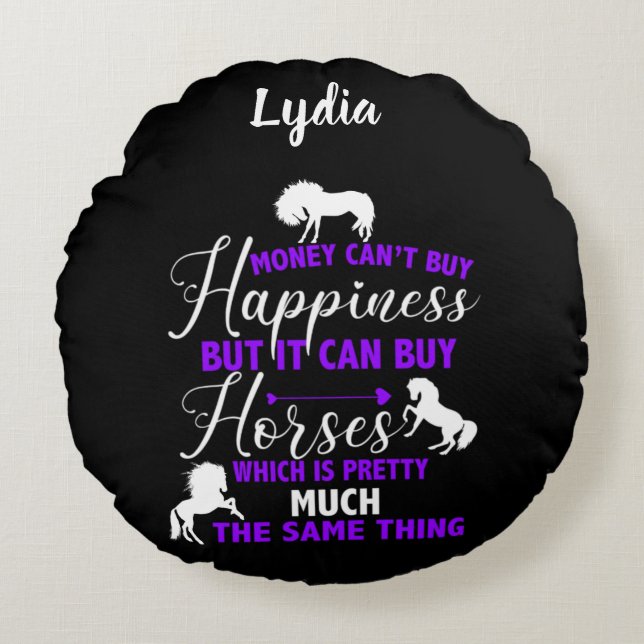 Money Can Buy Horses Purple Personalized    Round Pillow (Front)