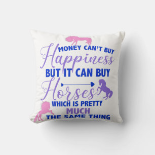 Money Can Buy Horses Purple Pink   Throw Pillow
