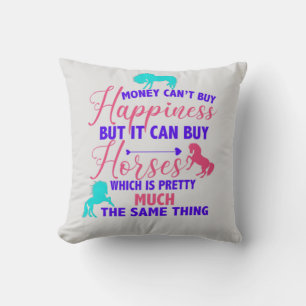 Money Can Buy Horses Tri-Colour Light Grey Throw Pillow