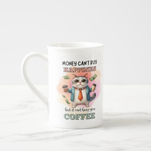 Money Can't Buy Happiness Funny Cat Lover Gift  Bone China Mug (Left)