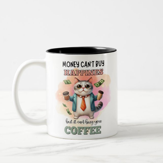 Money Can't Buy Happiness Funny Cat Lover Gift  Two-Tone Coffee Mug (Left)