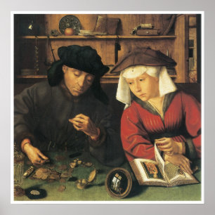 Money Changer and his Wife, 1514 Quentin Metsys Poster