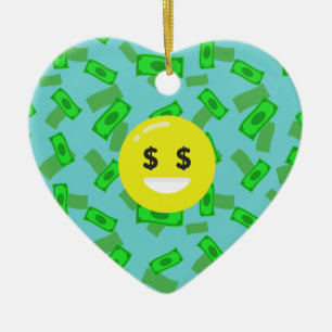 money eyed emoji ceramic ornament