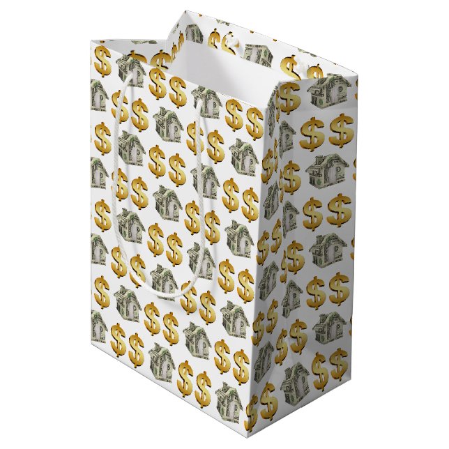 Money Houses and Gold Dollar Signs Medium Gift Bag (Back Angled)
