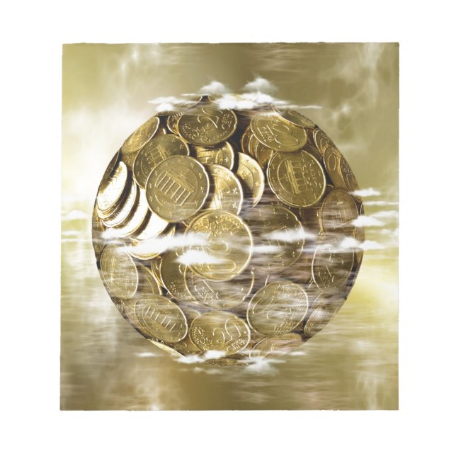 Money makes the world go around, money globe gold notepad (Front)