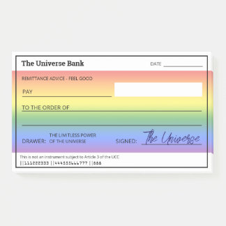 Money Manifestation Rainbow Blank Check Post-it Notes