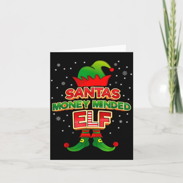 Money Minded Elf Christmas Matching Costumes X-mas Card (Front)