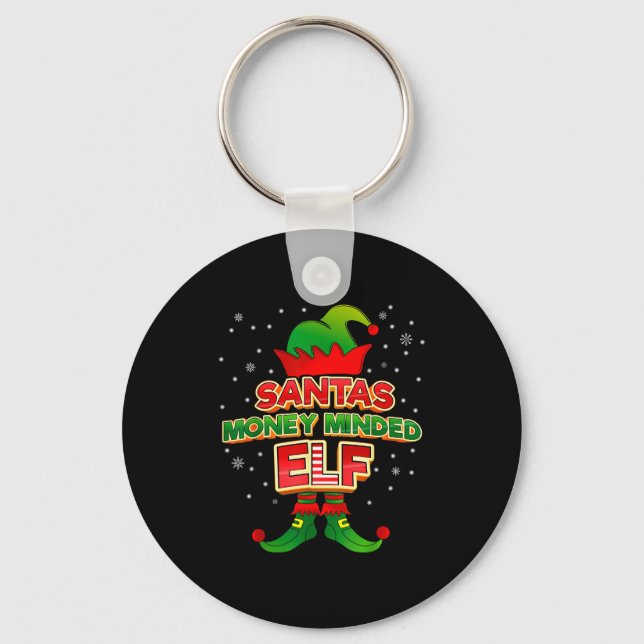 Money Minded Elf Christmas Matching Costumes X-mas Keychain (Front)