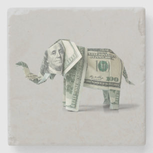 Money Origami $100 Elephant Stone Coaster