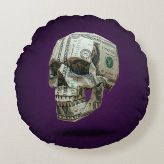 Money Origami Human Skull Round Pillow