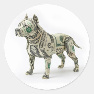 Money Origami Pitbull Dog Classic Round Sticker