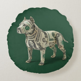 Money Origami Pitbull Dog Round Pillow