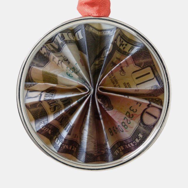 Money Origami Rosette Metal Ornament (Front)