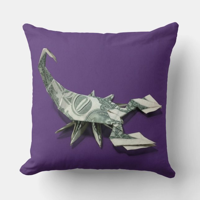 Money Origami Scorpion Throw Pillow (Front)