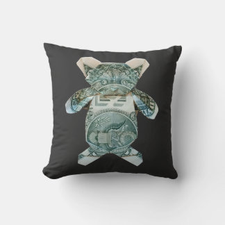Money Origami Teddy Bear Throw Pillow