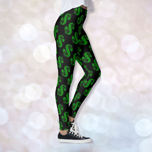Money Sign Silly Black Green Women's Leggings