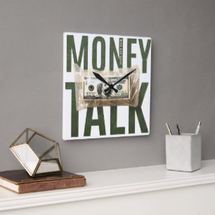 Money Talk Hustle Grunge Cash Graphic Square Wall Clock