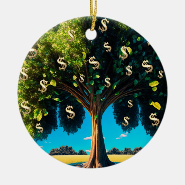 Money Tree Prosperity Wealth Abundance Blessing Ceramic Ornament (Front)