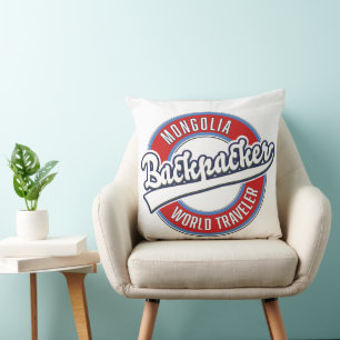 mongolia backpacker world traveller throw pillow
