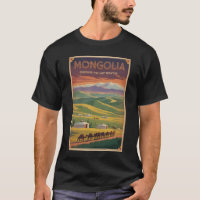 Mongolia Camels Yurt Illustration Travel Art Retro