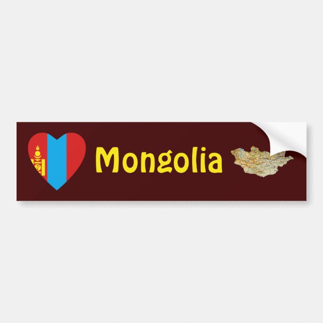 Mongolia Flag Heart + Map Bumper Sticker (Front)