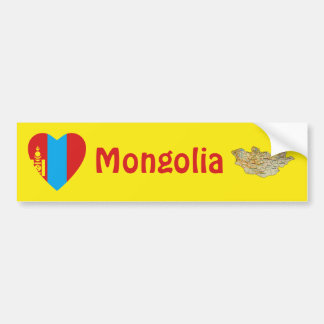 Mongolia Flag Heart + Map Bumper Sticker