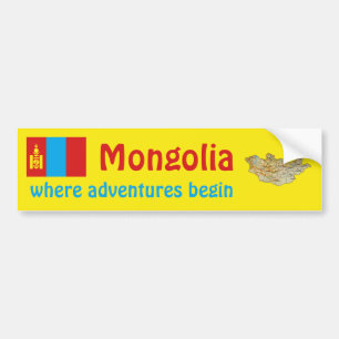 Mongolia Flag + Map Bumper Sticker