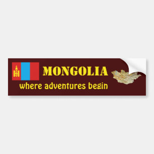 Mongolia Flag + Map Bumper Sticker