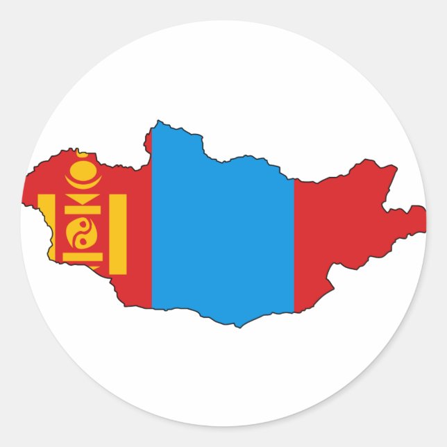 Mongolia flag map classic round sticker (Front)