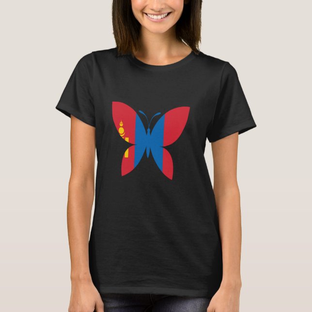 Mongolia Flag Mongolian Pride Butterfly Mongolian  T-Shirt (Front)