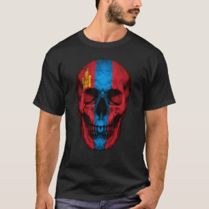 Mongolia Flag Skull Mongolian Roots Proud Patrioti T-Shirt