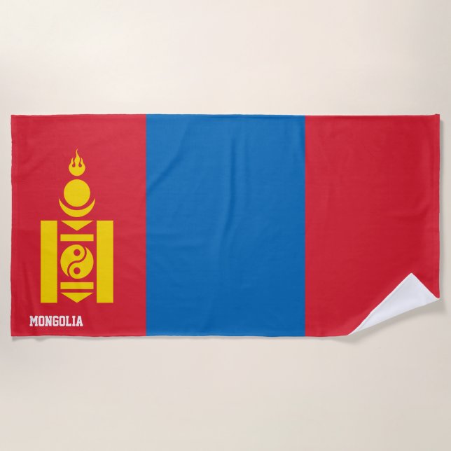 Mongolia Flag Splendid Patriotic Beach Towel (Front)